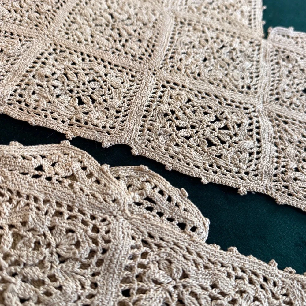 Vintage Handmade Crochet Lace Antimacassar Chair Set Beige Floral 3 Piece